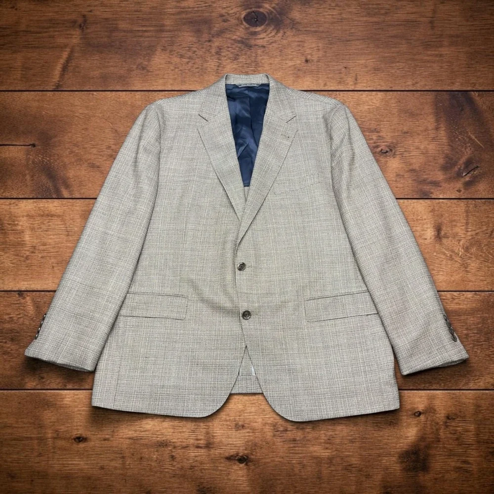 Jack Victor Elite Men 46R Blazer Tan Textured Wool Lightweight Summer Sport Coat